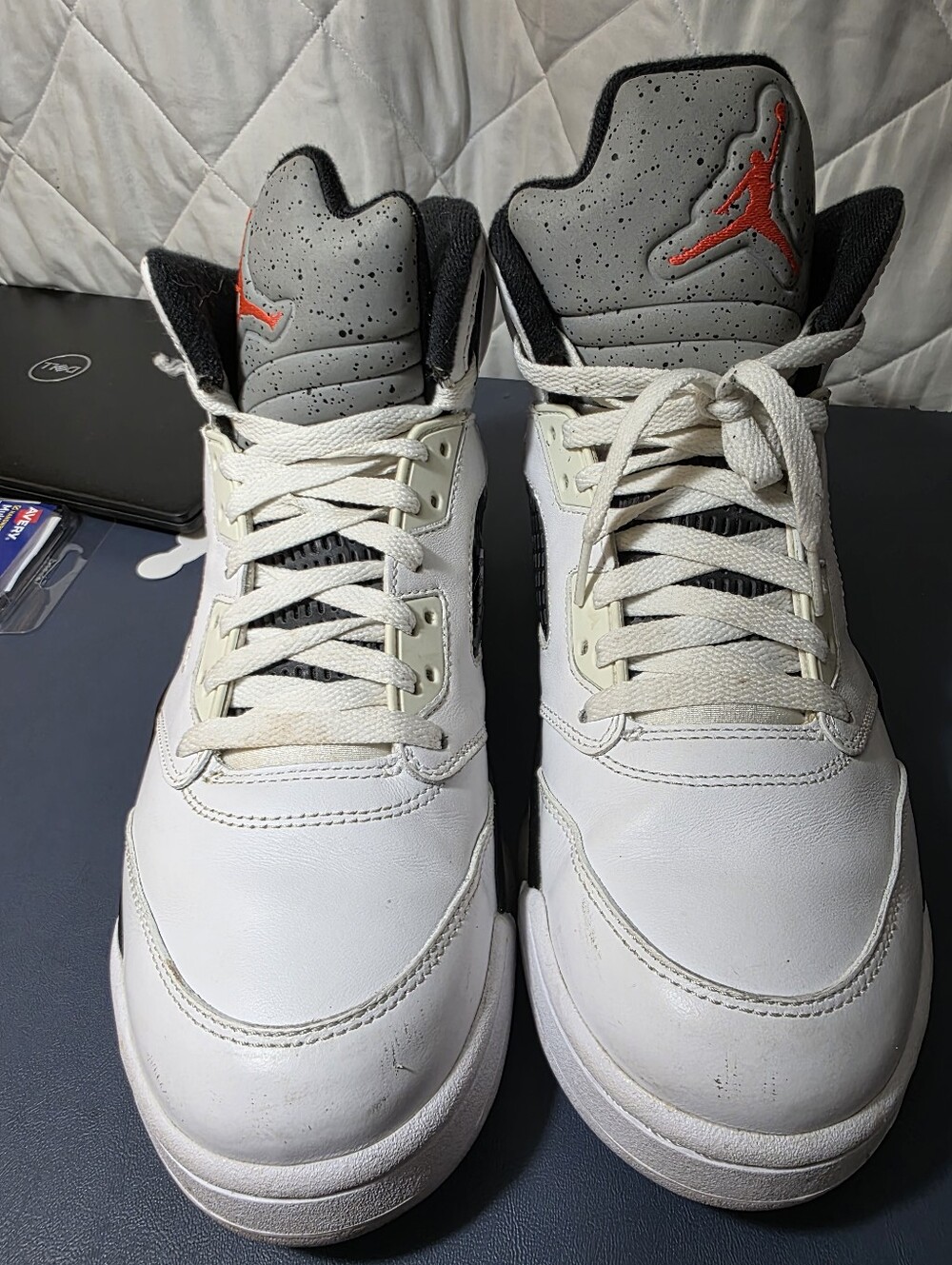 Jordan 5 "Poison Green" White/Gray/Red Retro Basketball Sneakers Size 10.5m.